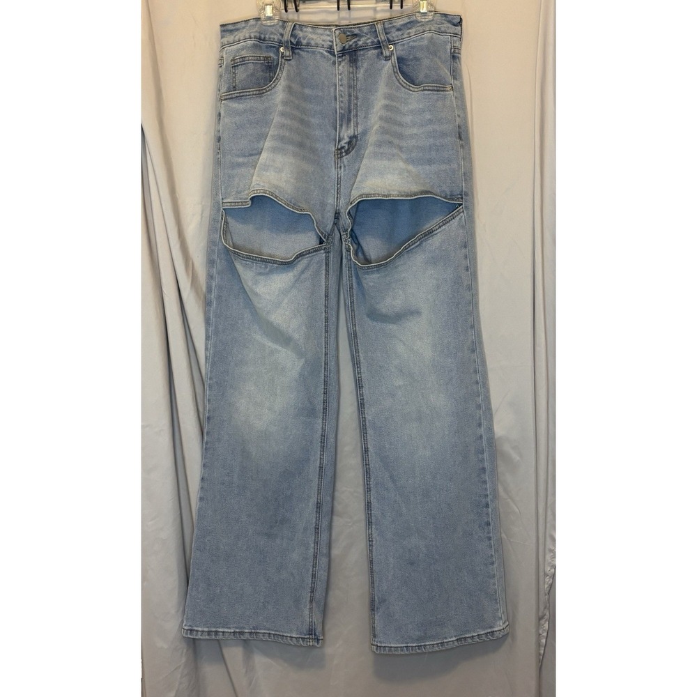 Wide Leg Baggy Slit Women's size 13 Light Blue Denim Fashion Nova jeans